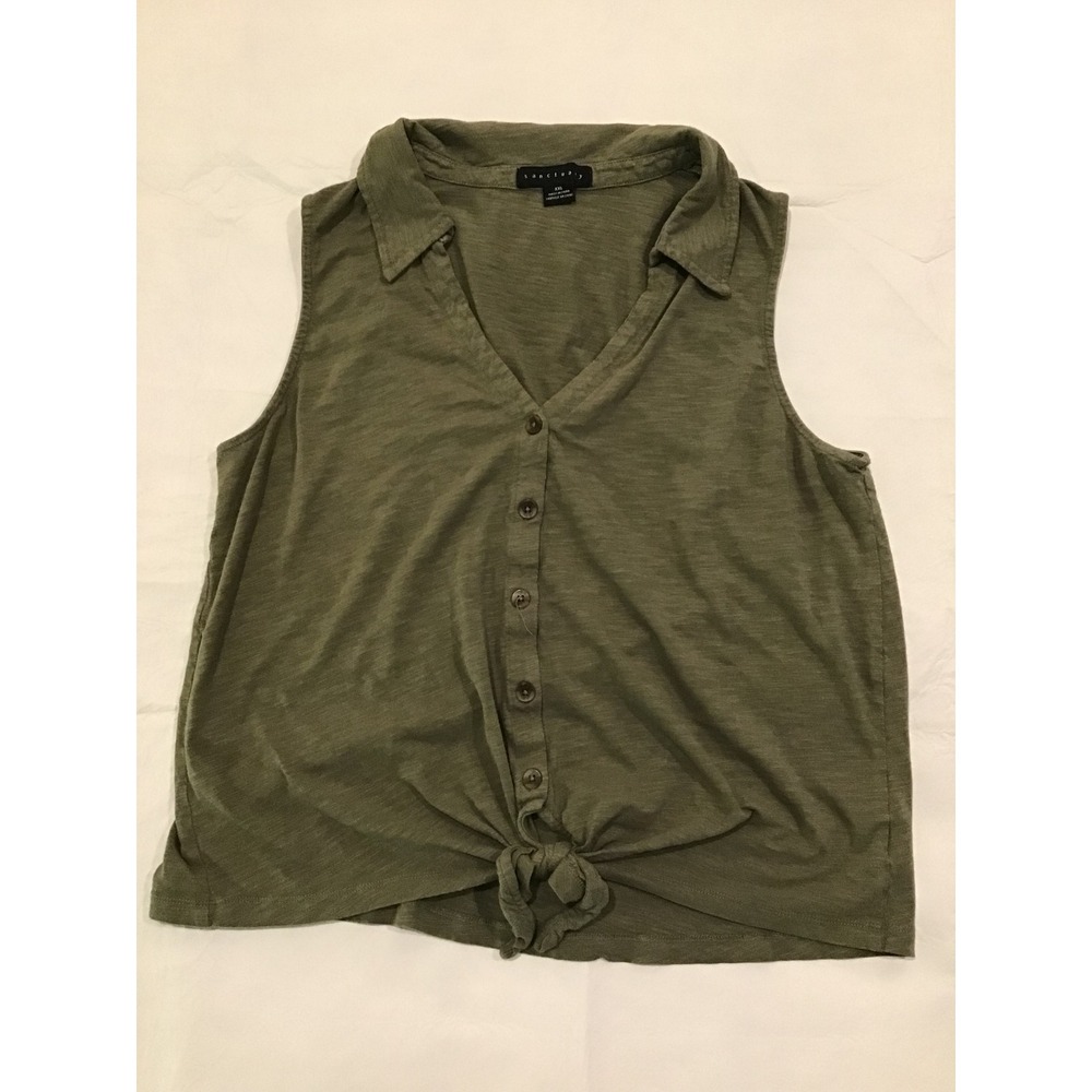Sanctuary Free Olive Green Sleeveless Collared V-Neck Slub Knit Top XXL - Picture 1 of 3